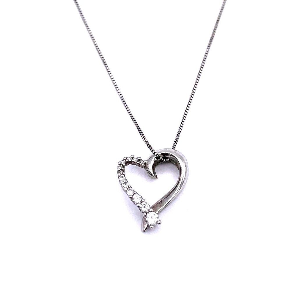 SAI 925 Sterling Silver Rhinestone Heart Pendant Box Chain Necklace 18"